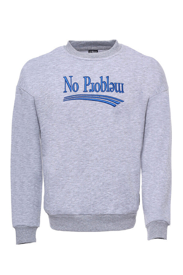 Sweat Homme Brodé Col Ras du Cou Gris - Wessi