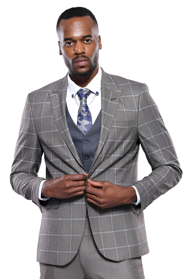 Vested Grey Men Suit - Wessi