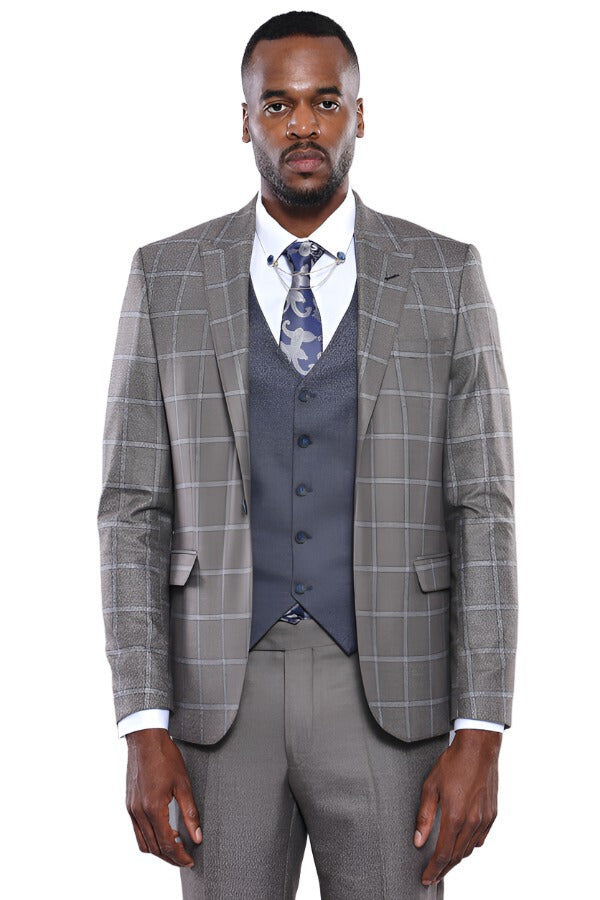 Vested Grey Men Suit - Wessi