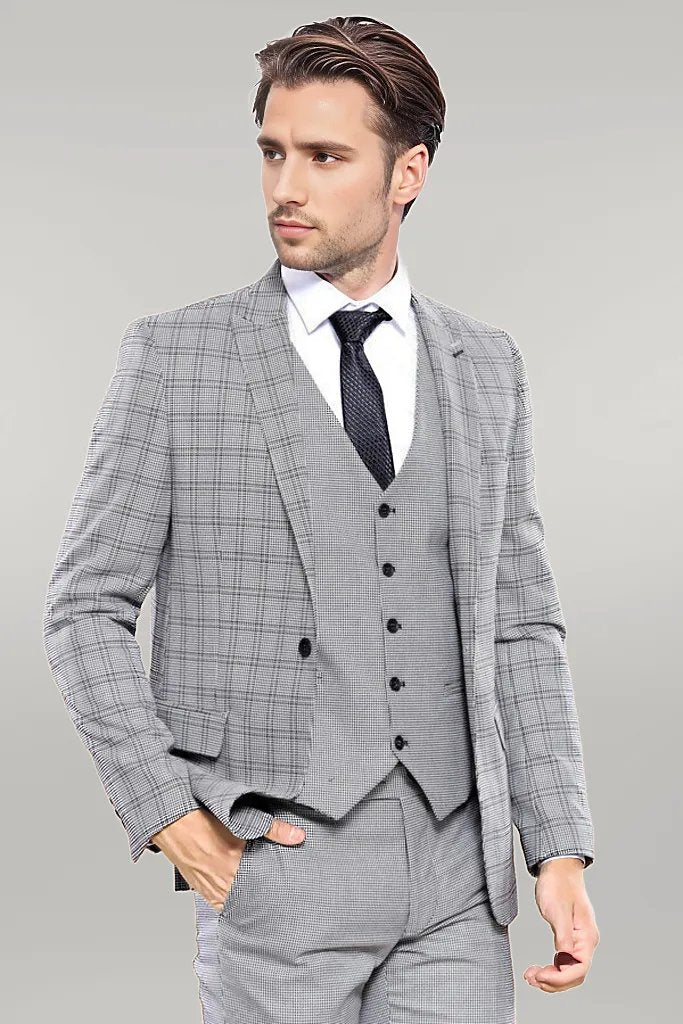 Grey Plaid Vested Men's Suit | Wessi