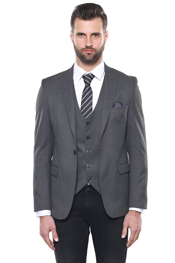 Grey Plain Blazer and Vest Set | Wessi