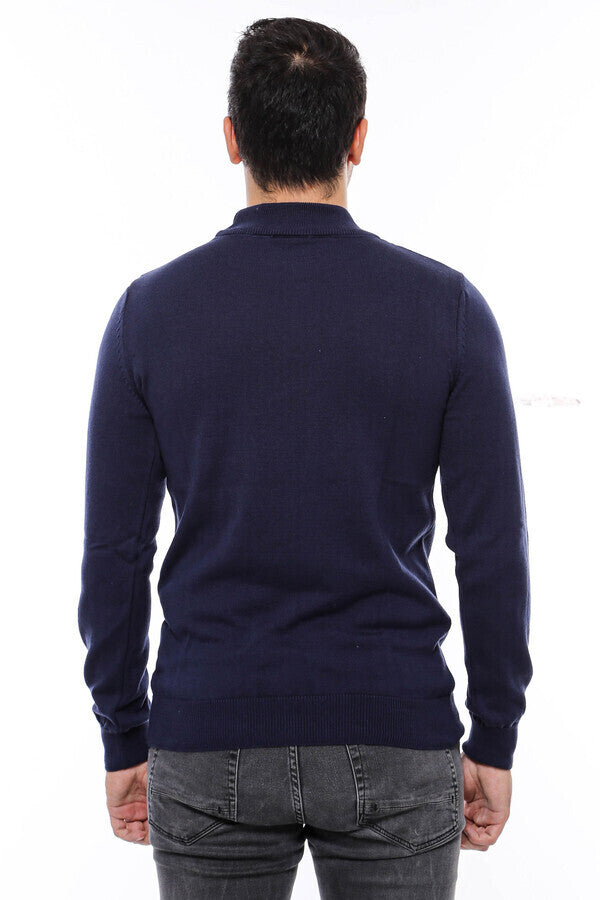 Half Turtleneck Knitwear Navy Blue Men Sweater - Wessi