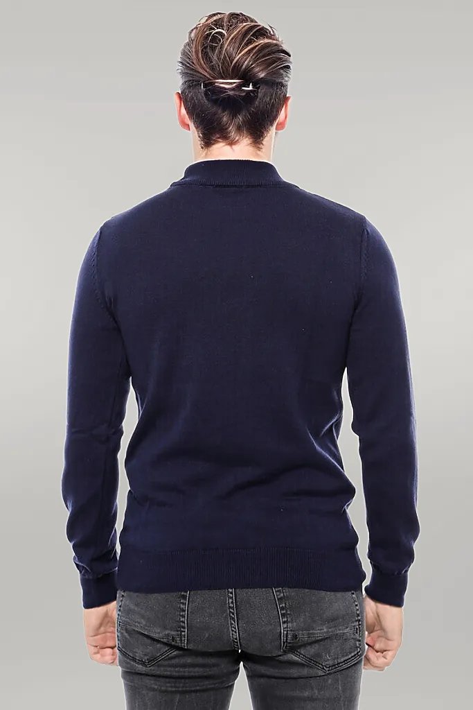 Half Turtleneck Knitwear Navy Blue Men Sweater - Wessi