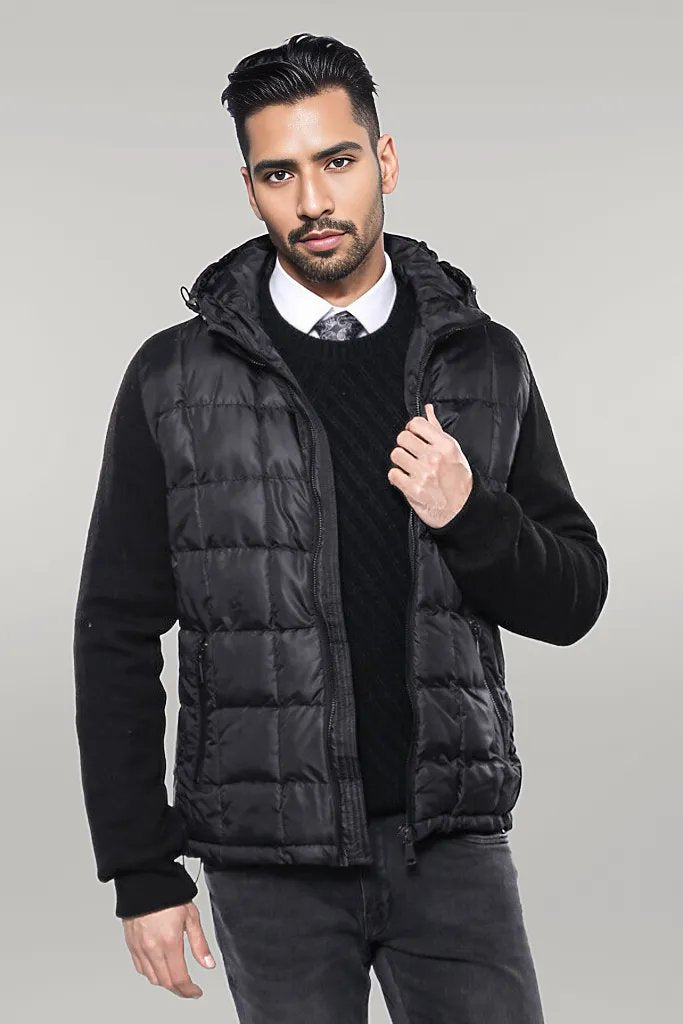 Chaqueta de abrigo negra con capucha | wess