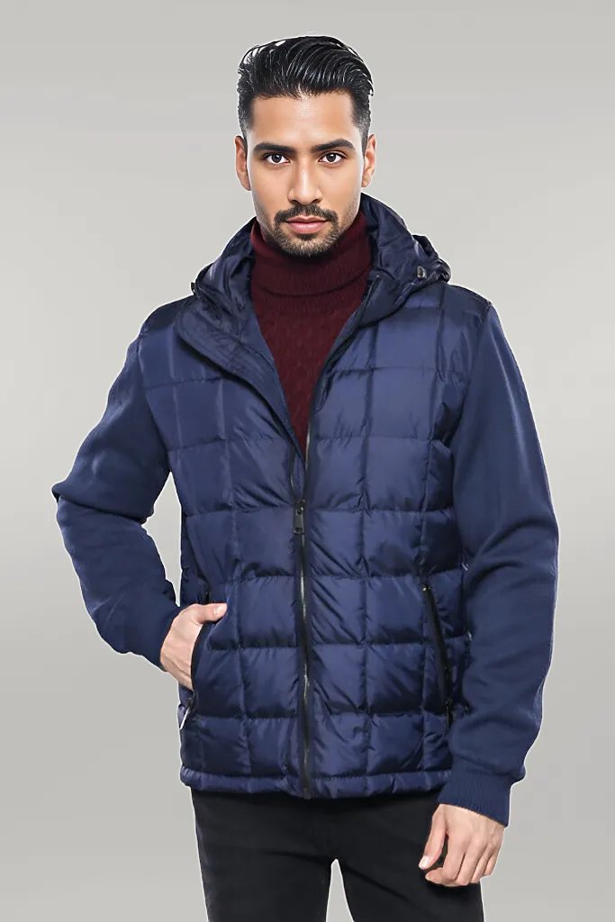 Hooded Navy Blue Men Winter Coat - Wessi