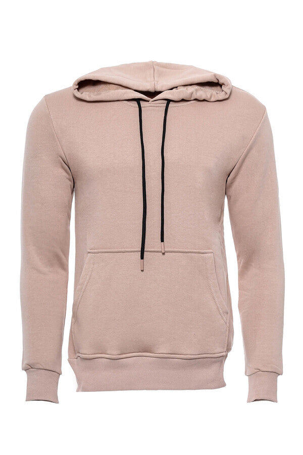 Felpa da uomo beige tinta unita con tasca con cappuccio - Wessi