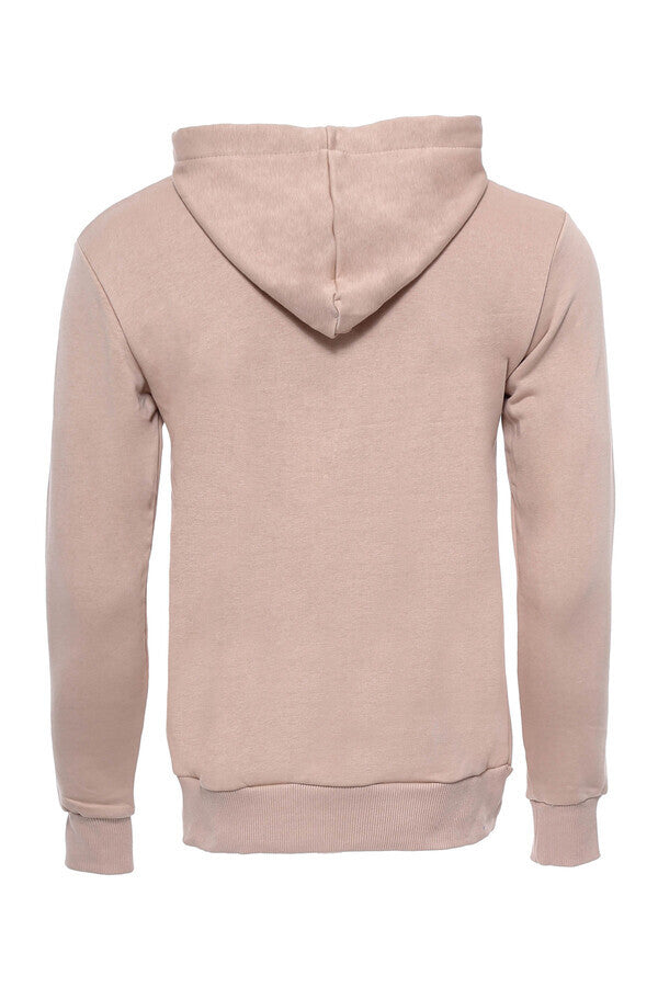 Hooded Pocket Plain Beige Men's Sweatshirt - Wessi