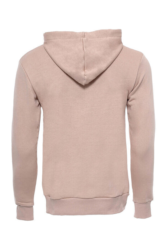 Felpa da uomo beige tinta unita con tasca con cappuccio - Wessi