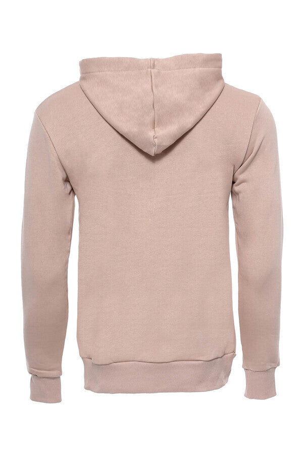 Felpa da uomo beige tinta unita con tasca con cappuccio - Wessi