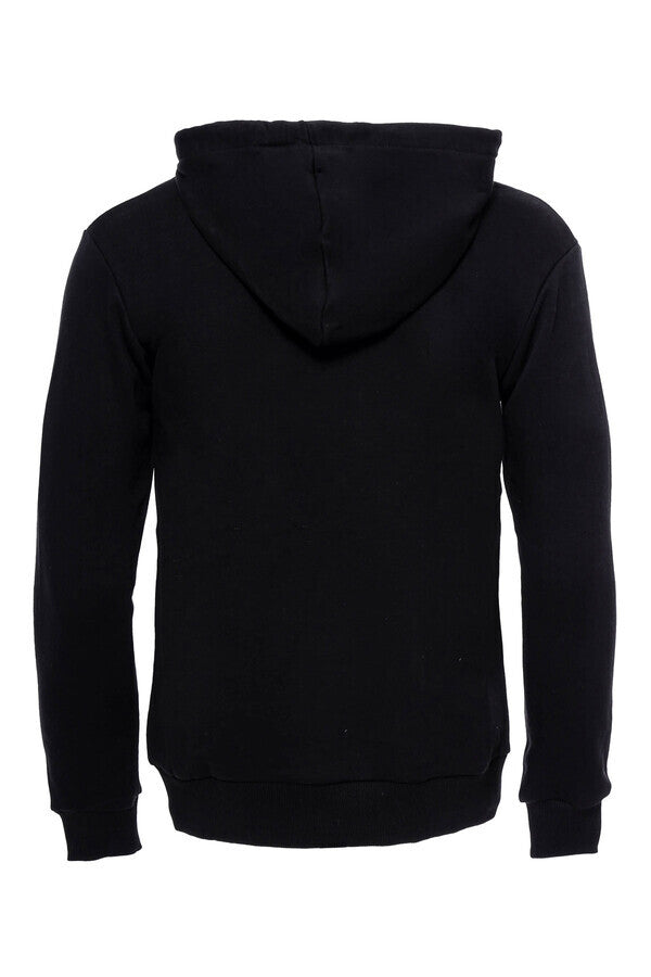 Hooded Pocket Plain Black Men's Sweatshirt - Wessi