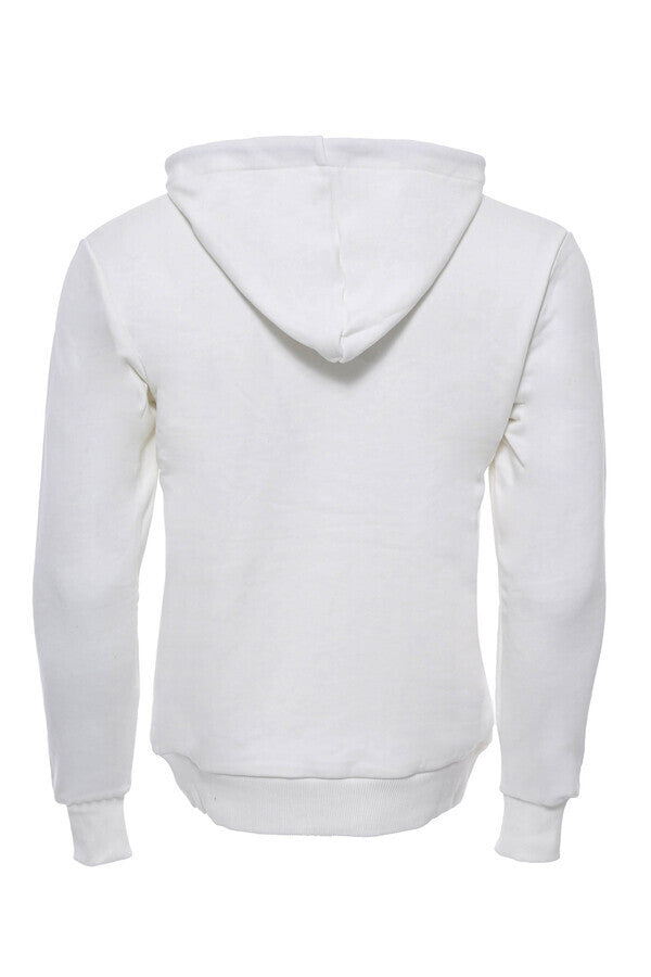 Hooded Pocket Plain Cream Men's Sweatshirt - Wessi