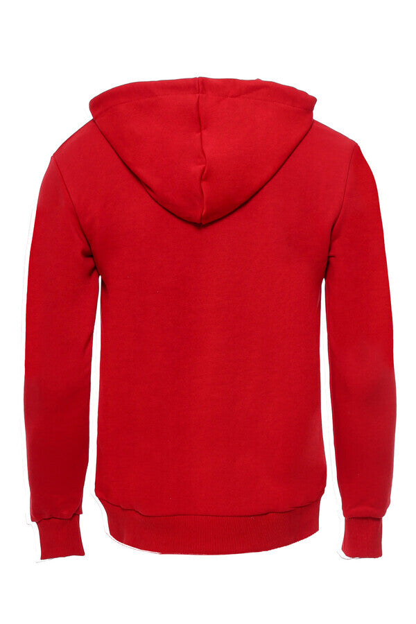 Hooded Pocket Plain Red Men's Sweatshirt - Wessi