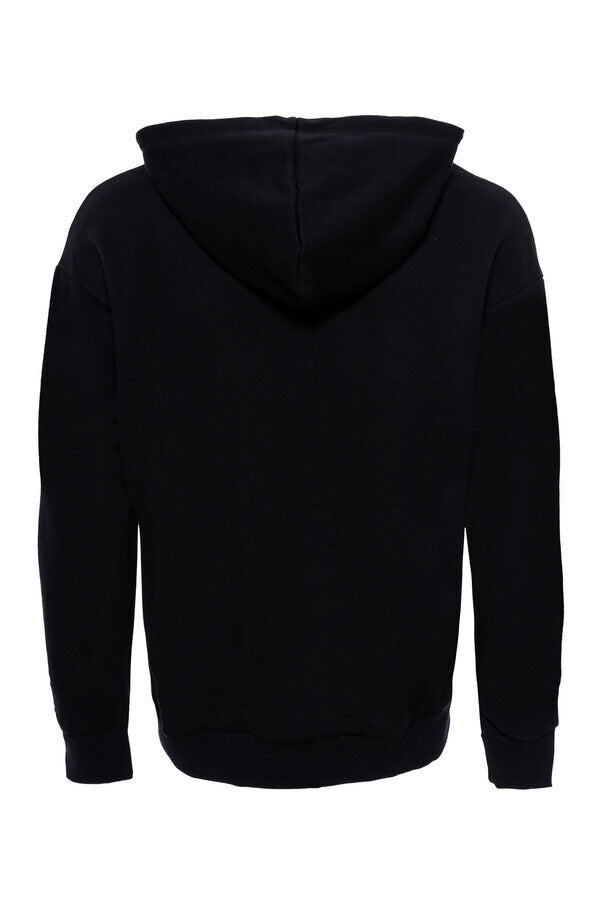 Hooded Pocket Printed Black Sweatshirt - Wessi