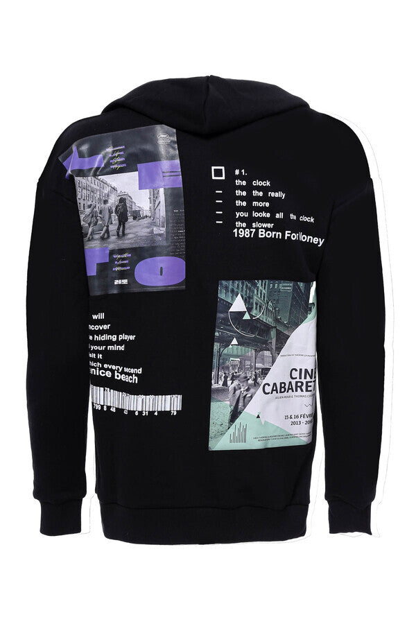 Sweat Homme Noir Imprimé à Capuche - Wessi