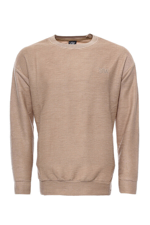 Horizontal Striped Beige Men's Sweatshirt - Wessi