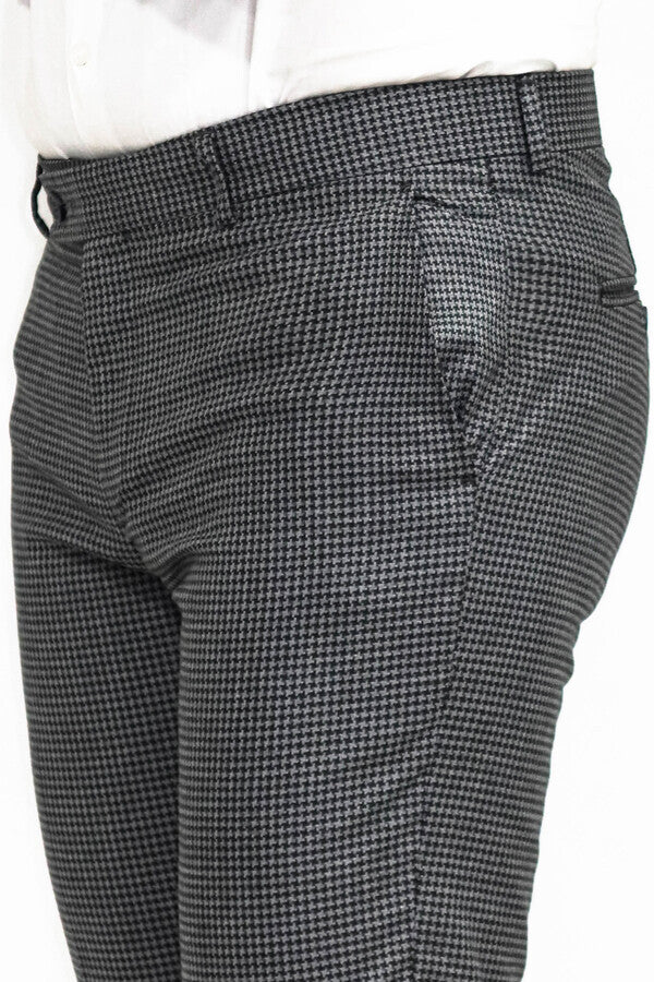 Houndstooth Patterned Anthracite Men Pants - Wessi