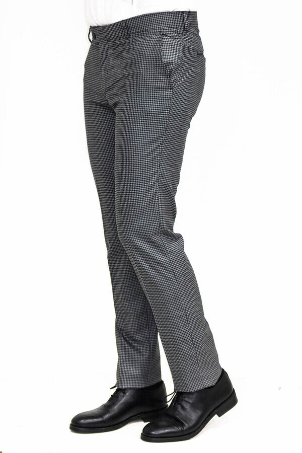 Houndstooth Patterned Anthracite Men Pants - Wessi