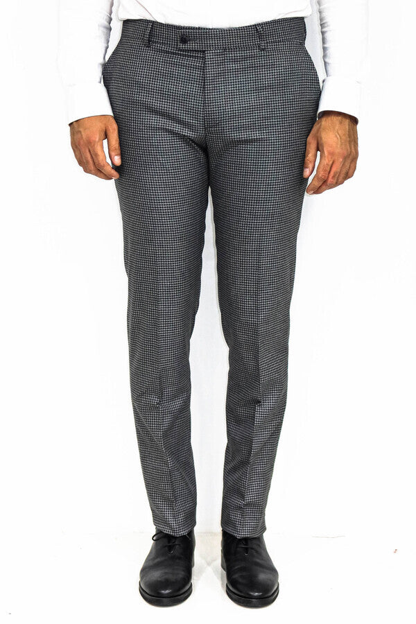 Houndstooth Patterned Anthracite Men Pants - Wessi