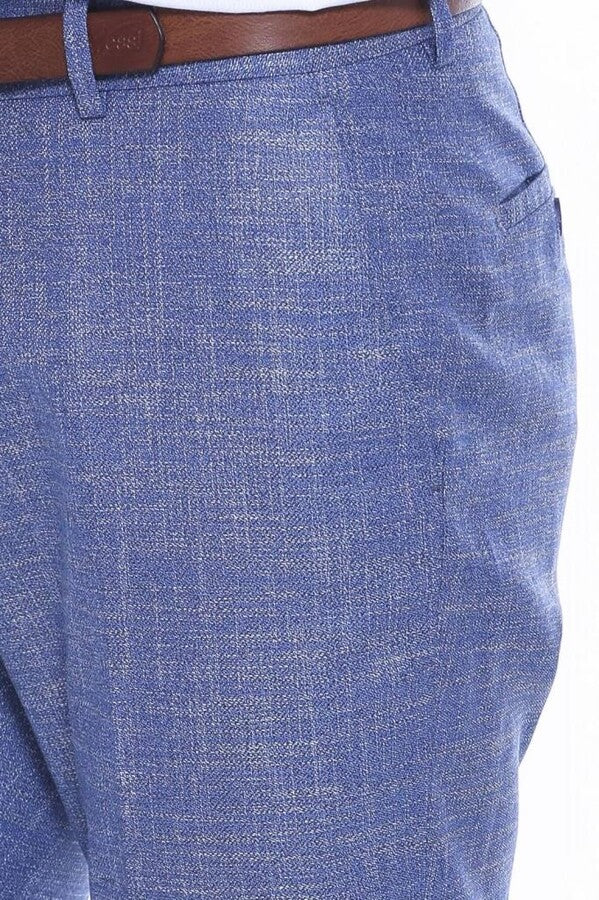 Blue Self Patterned Fabric Trouser - Wessi