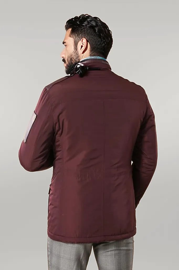 Leather Modeled Burgundy Slim Fit Quilted Jacket - Wessi