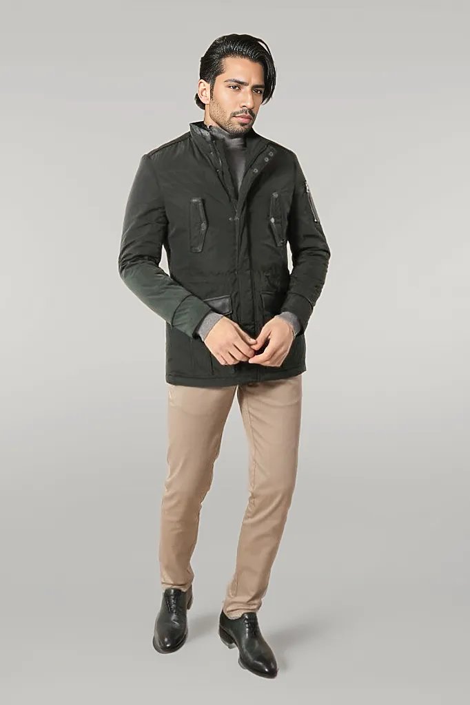 Leather Modeled Green Slim Fit Quilted Jacket - Wessi