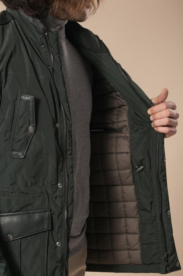 Leather Modeled Green Slim Fit Quilted Jacket - Wessi
