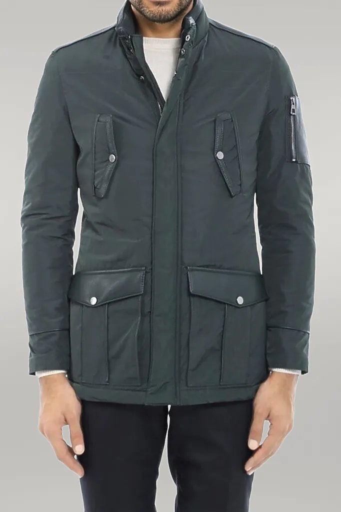 Leather Modeled Green Slim Fit Quilted Jacket - Wessi