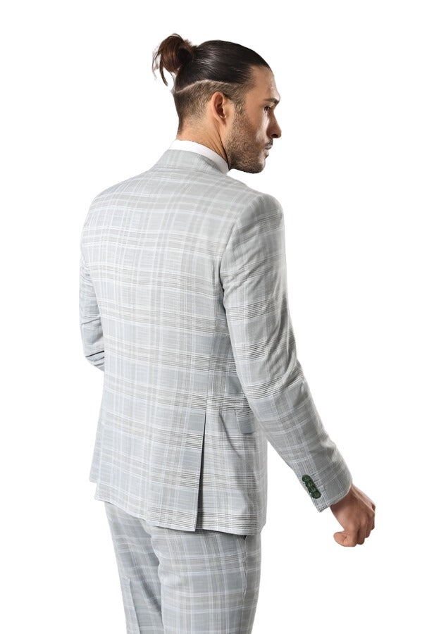 Light Green Checked Mens Suit | Wessi