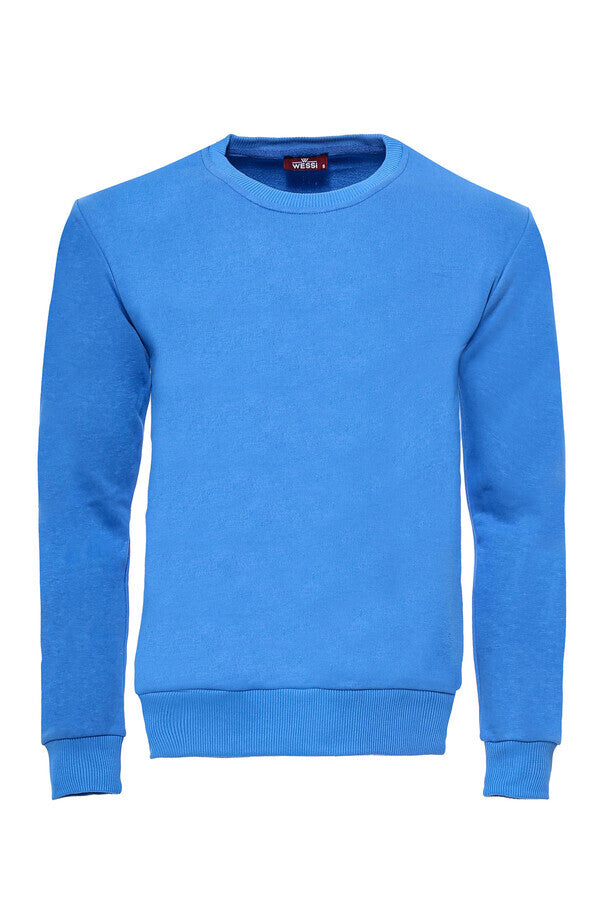 Light Blue Plain Circle Neck Sweatshirt - Wessi