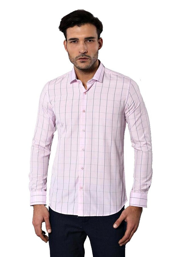 Light Pink Plaid Shirt for Men | Wessi