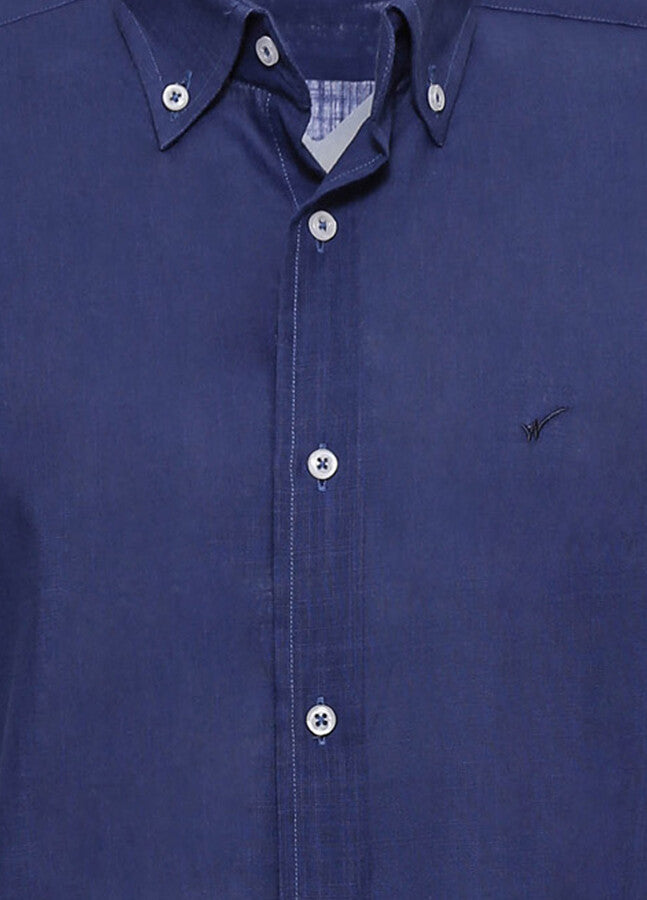 Linen Blend Short Sleeves Navy Blue Men Shirt - Wessi