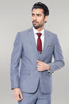 Linen Touch Blue Men's 3 Piece Suit - Wessi