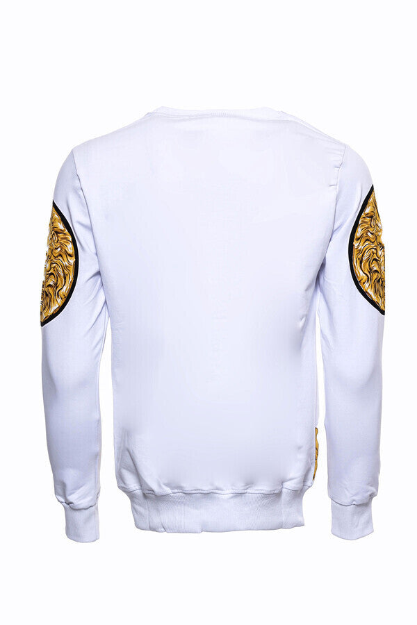 Lion Patterned Slim Fit White Sweatshirt - Wessi