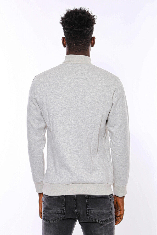 Mandarin Collar Patterned Grey Sweatshirt - Wessi