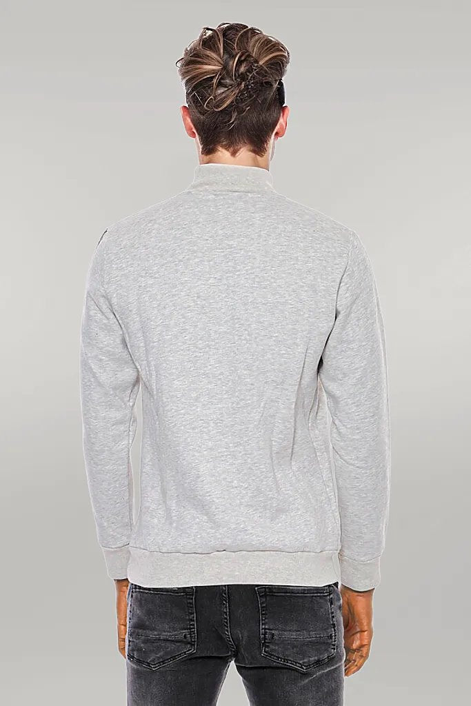 Mandarin Collar Patterned Grey Sweatshirt - Wessi