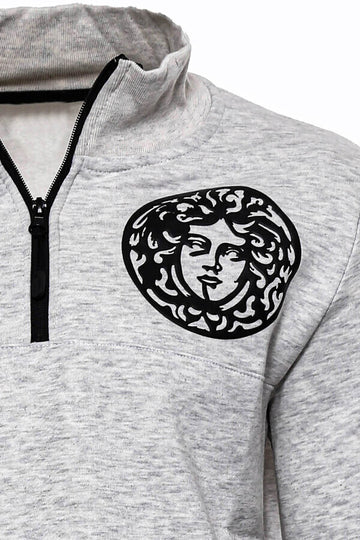 Sweat Gris à Motifs Col Mao - Wessi