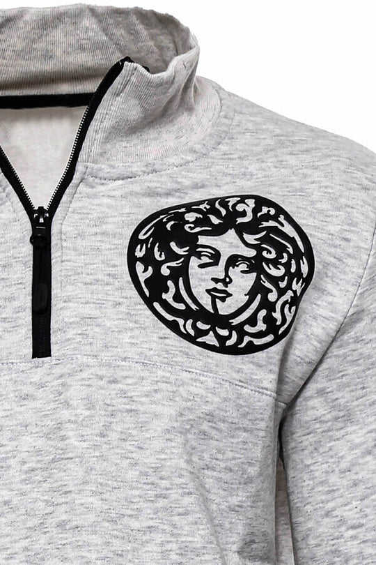 Sweat Gris à Motifs Col Mao - Wessi