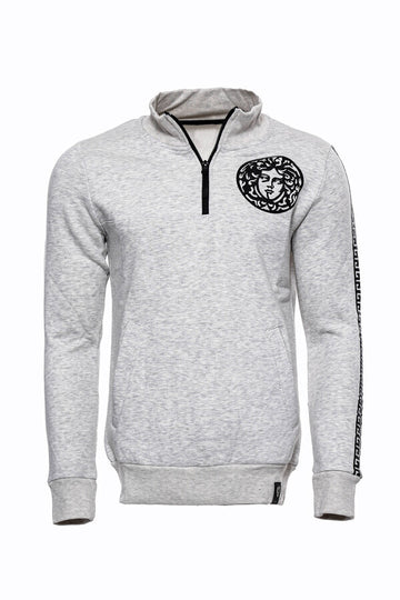 Sweat Gris à Motifs Col Mao - Wessi