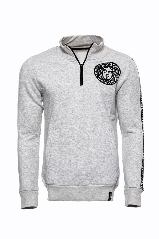 Sweat Gris à Motifs Col Mao - Wessi