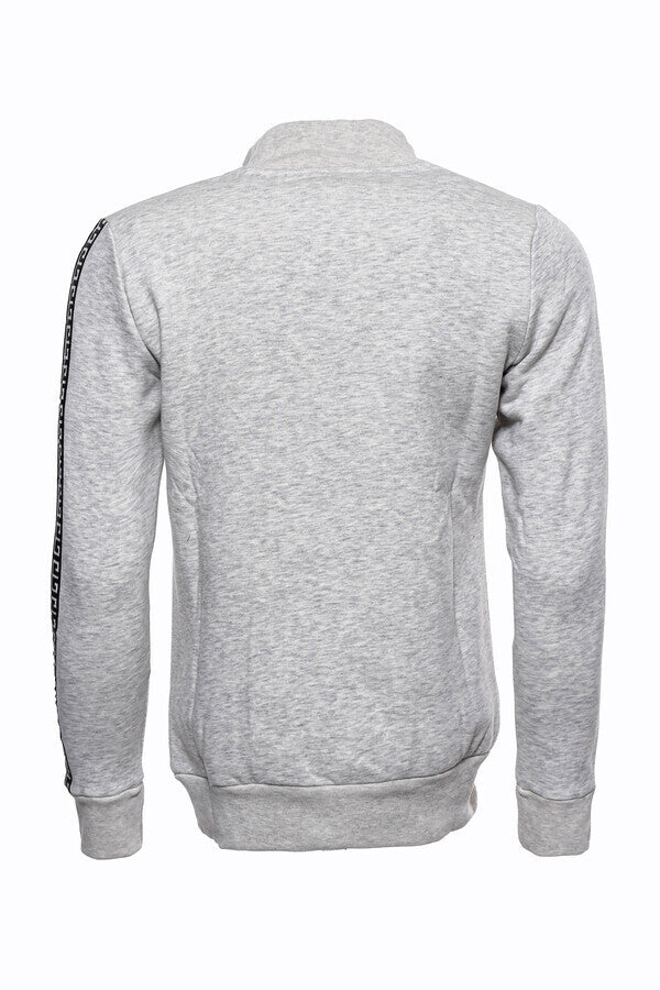 Mandarin Collar Patterned Grey Sweatshirt - Wessi