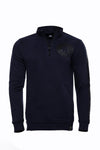Mandarin Collar Slim Fit Navy Blue Sweatshirt - Wessi