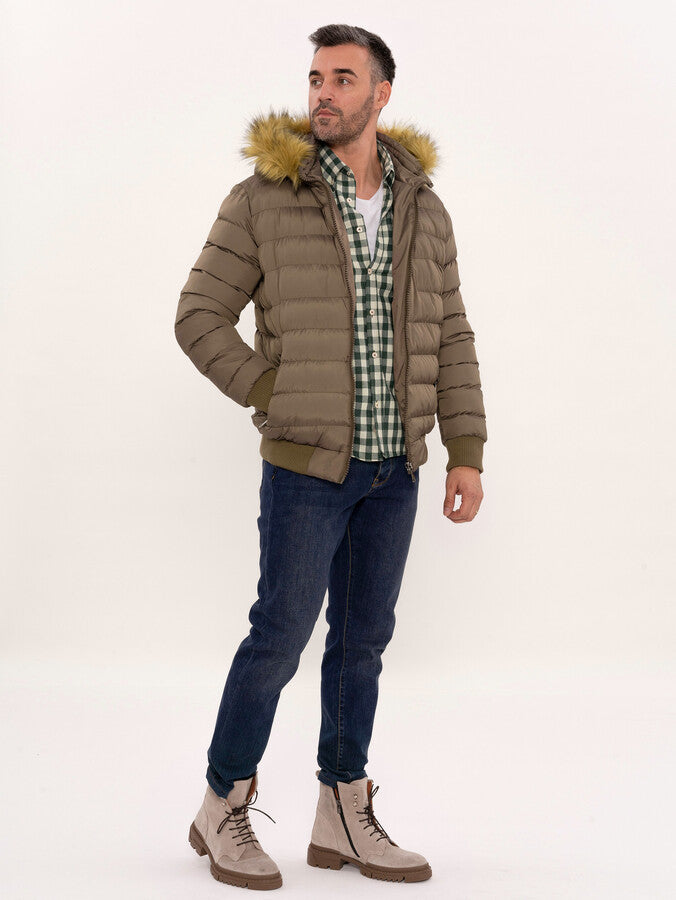 Men's Brown Down coat with Fur | Wessi