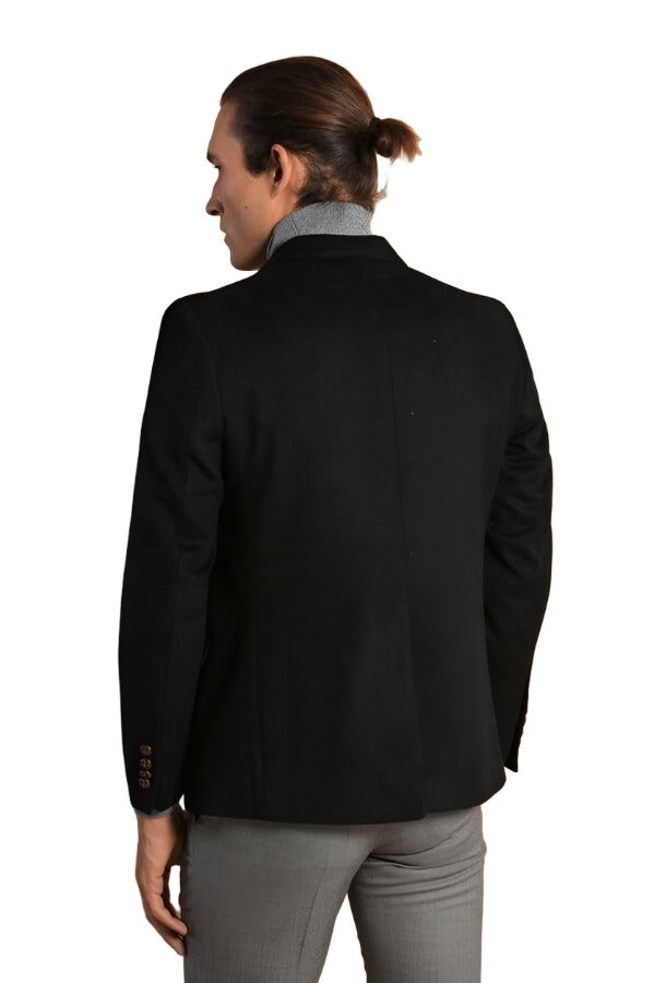 Mens Double Breasted Slim Fit Black Blazer - Wessi
