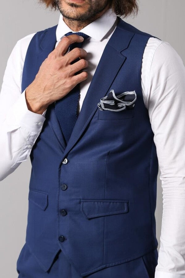 Men's Indigo Necked Vest with Trousers - Wessi