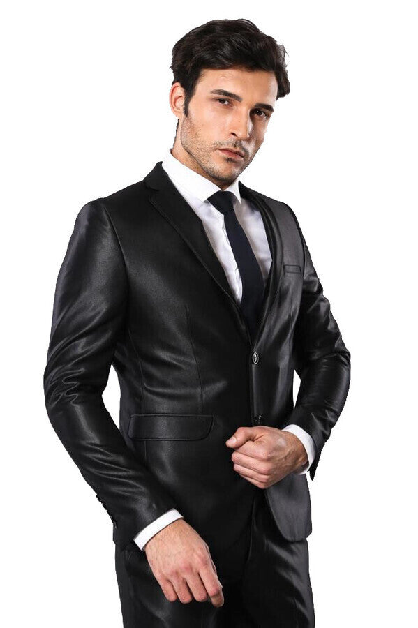 Modeled Shiny Black Suit | Wessi