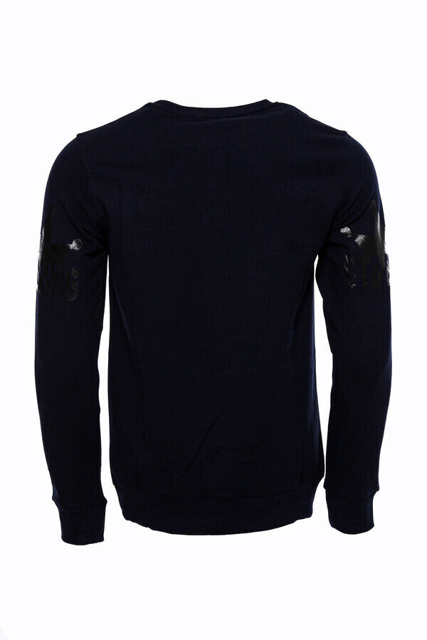 Navy Blue Patterned Slim Fit Sweatshirt - Wessi