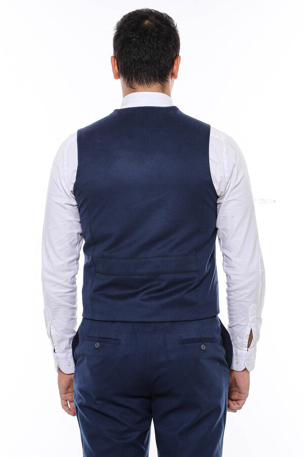 Navy Blue Plain 8 Buttoned Vest - Wessi