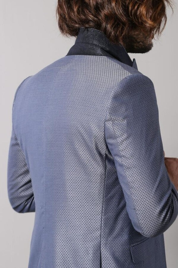 Navy Blue Self-Patterned Vested Suit | Wessi
