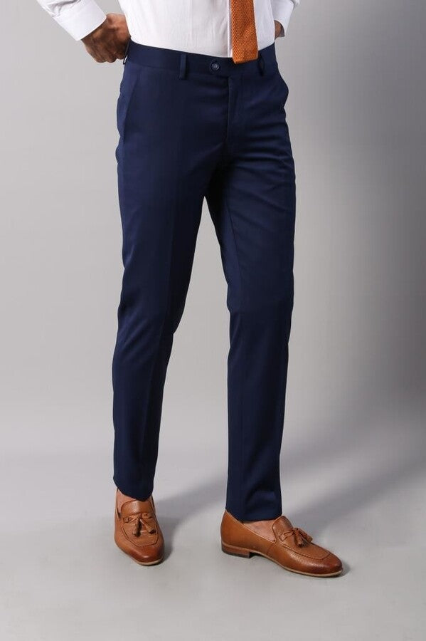 Navy Blue Self-Patterned Vested Suit | Wessi