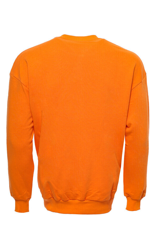 Orange Circle Neck Cat Printed Sweatshirt - Wessi